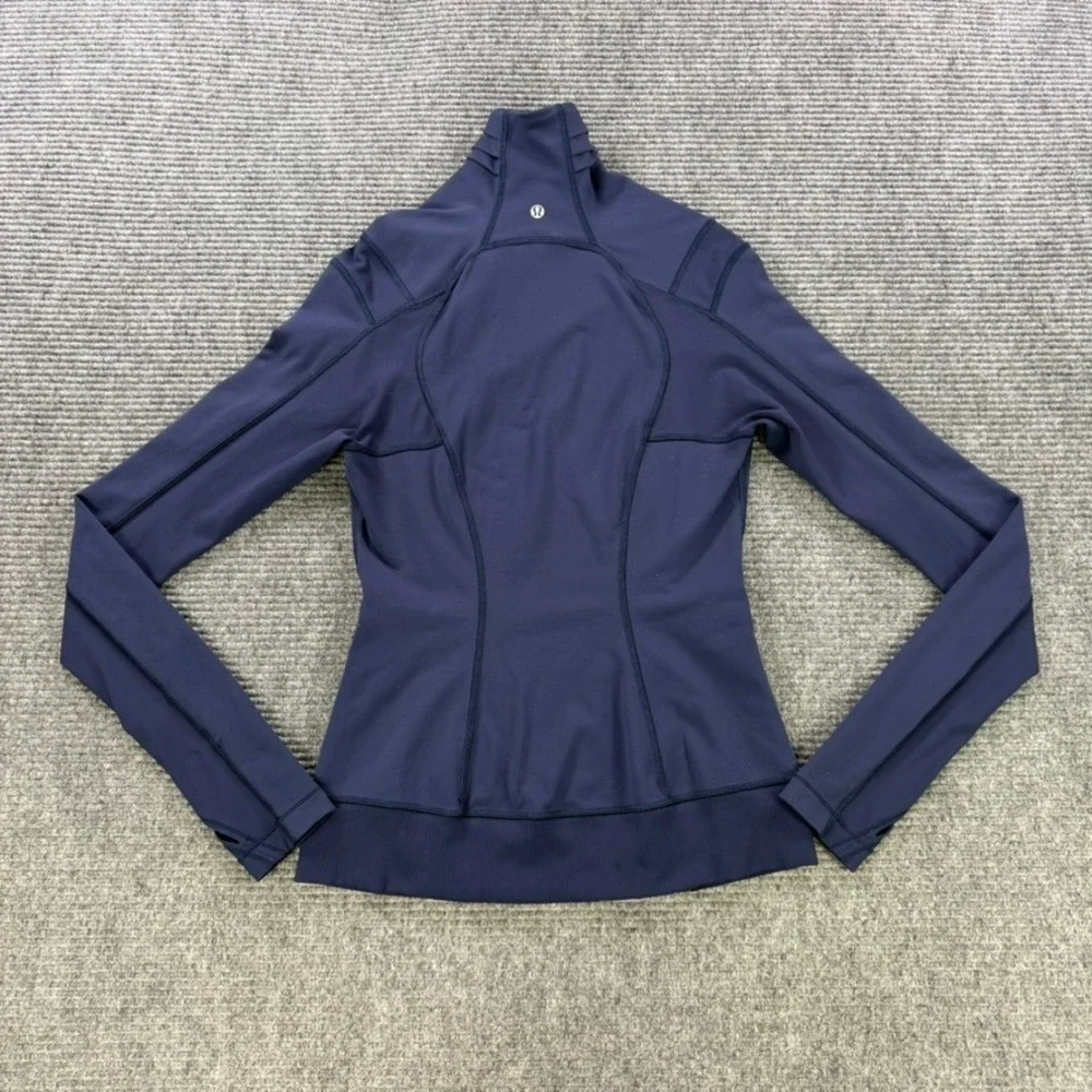 Lululemon Asymmetric Full Zip Jacket Navy Funnel Neck Thumbholes Womens 4 READ - Picture 2 of 11